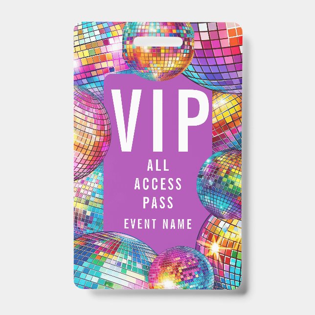 Tarjeta De Identificación Girly Cute VIP All Access Pass QR Code Disco Ball (Parte frontal)