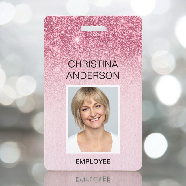 Tarjeta De Identificación Glam Pink Glitter Empleado - Nombre Foto Corporati (Subido por el creador)