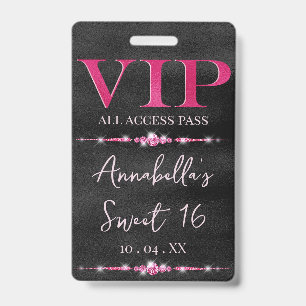 Tarjeta De Identificación Glamoroso Pink VIP en Negro