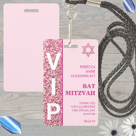Tarjeta De Identificación Glamour Pink Único VIP Bat Mitzvah Party Favor