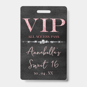 Tarjeta De Identificación Glamuroso Brillo Rosa en VIP Negro
