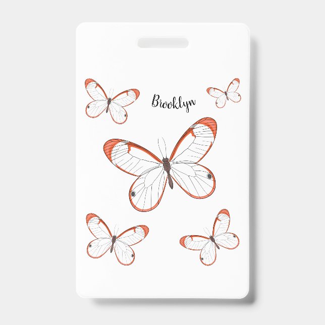 Tarjeta De Identificación Glasswing butterfly cartoon illustration  (Parte frontal)