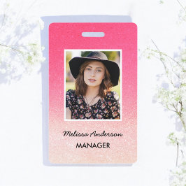 Tarjeta De Identificación Glitter de Ombre Blanco Rosa Personalizado para Pe