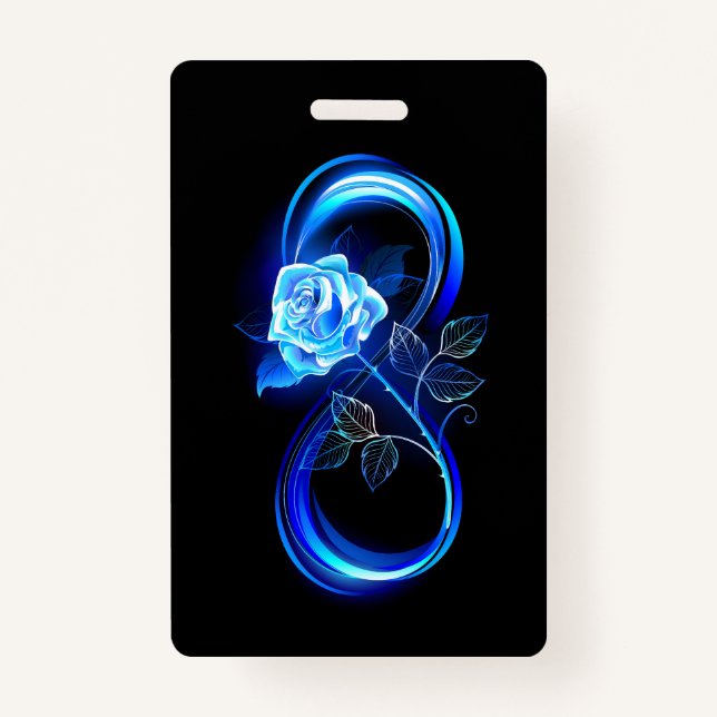 Tarjeta De Identificación Glowing infinity with blue rose (Anverso)