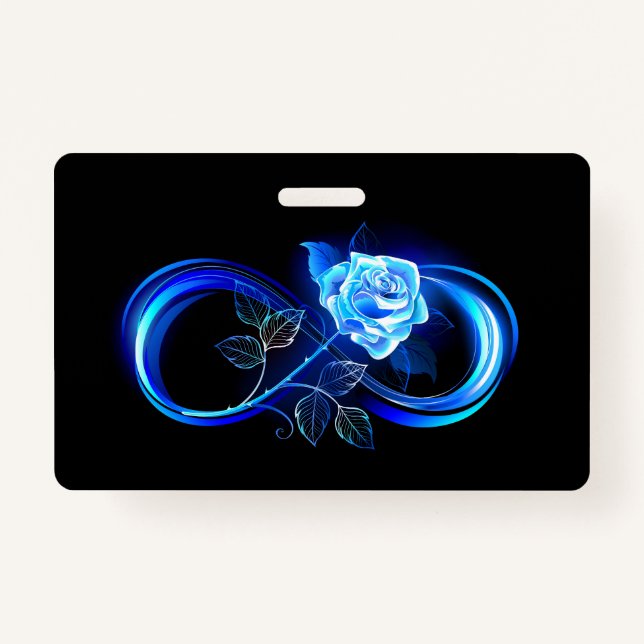 Tarjeta De Identificación Glowing infinity with blue rose (Anverso)