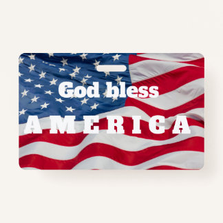 Tarjeta De Identificación God bless America Badge w/clip Waving Flag