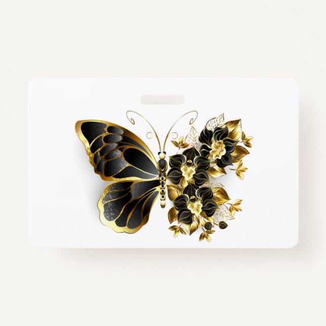 Tarjeta De Identificación Gold Flower Butterfly with Black Orchid (Anverso)