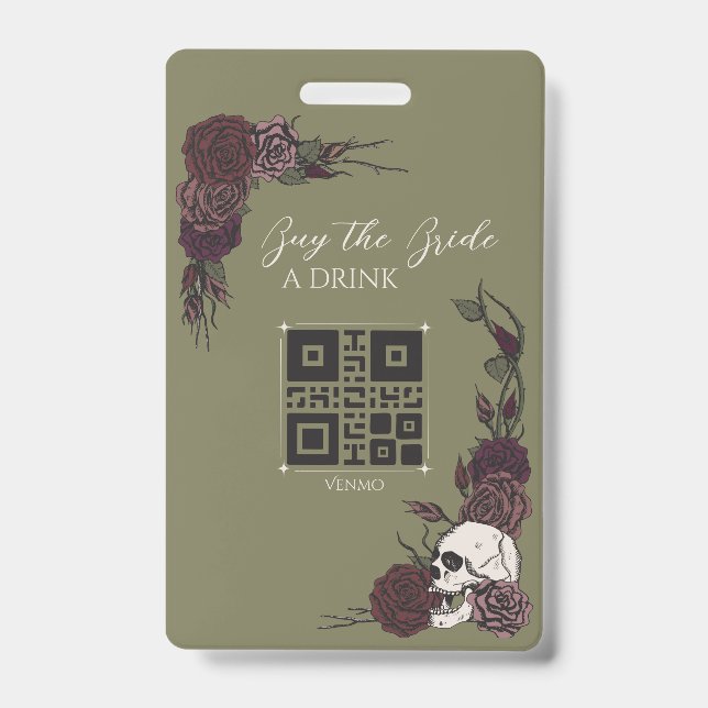 Tarjeta De Identificación Gothic Olive Green Skull Buy the Bride a Drink (Parte frontal)