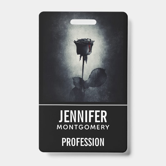 Tarjeta De Identificación Gótico Rosa negro goteo sangre macabra profesión (Parte frontal)