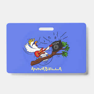 Tarjeta De Identificación Graciosa cacatúa tocando el personalizado de guita