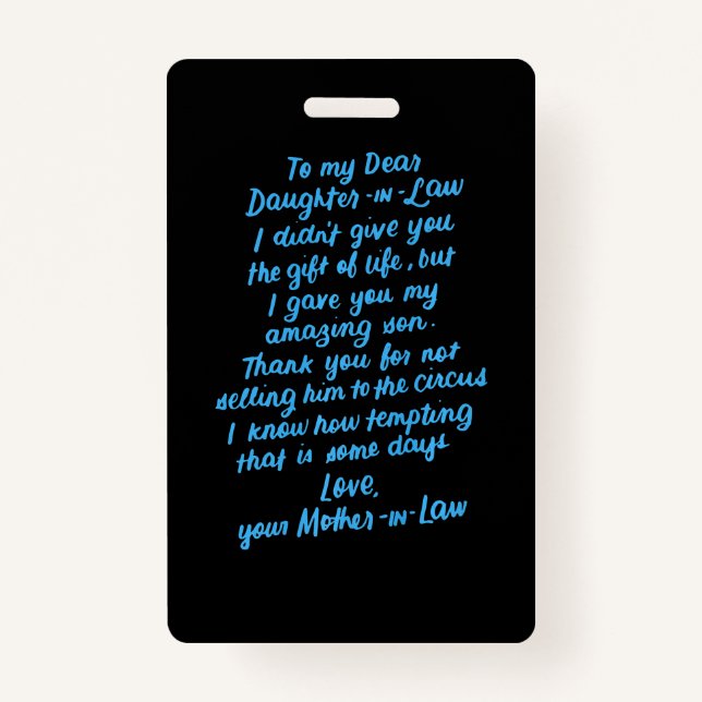 Tarjeta De Identificación Graciosa hija de ley para mi querida hija de derec (Anverso)