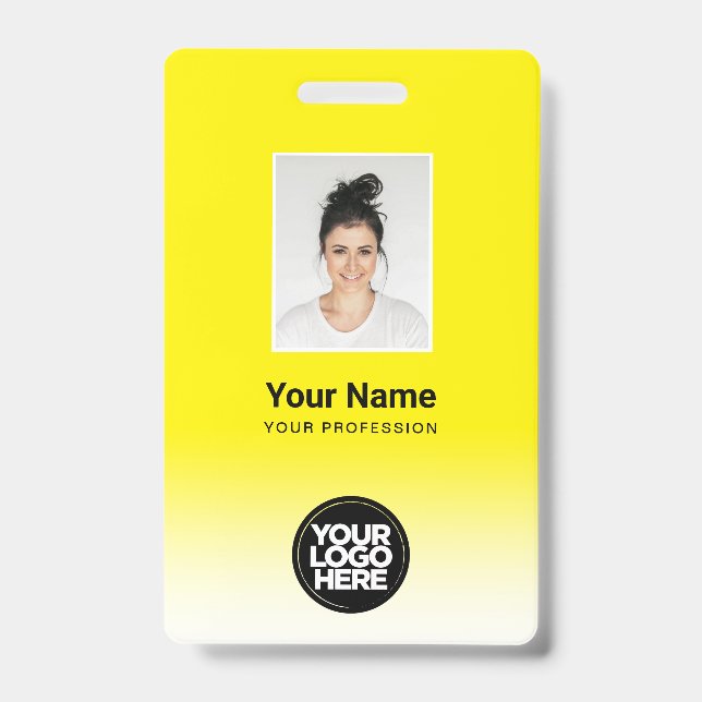 Tarjeta De Identificación Gradiente Amarillo de Foto de Empleado Personaliza (Parte frontal)