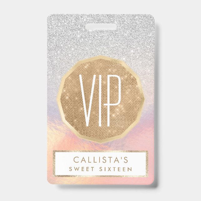 Tarjeta De Identificación Gradiente Holográfico Irisado con Brillo Plateado (Parte frontal)