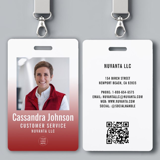 Tarjeta De Identificación Gradiente Rojo Corporativo Empresarial Foto de ID  (company corporate business employee photo id badge template red gradient modern minimalist simple)
