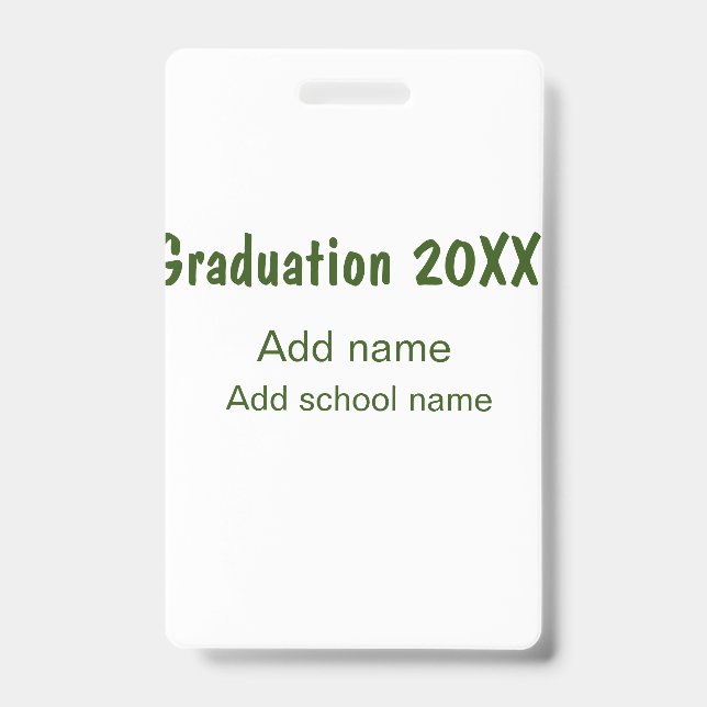 Tarjeta De Identificación Graduación 20XX agregar año nombre escuela verde m (Parte frontal)