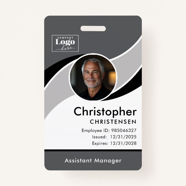Tarjeta De Identificación Gray White Black Corporate Employee ID Badge (Anverso)