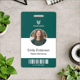 Tarjeta De Identificación Green Employee Name Business Logo Staff Tag Badge
