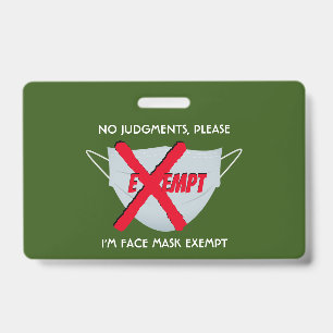 Tarjeta De Identificación Green EXENCIÓN DE MÁSCARA