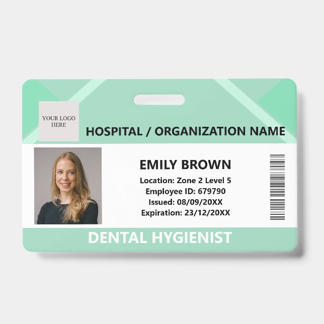 Tarjeta De Identificación Green Hospital Doctor Nurse Care Security Photo ID (Parte frontal)