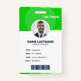 Tarjeta De Identificación Green Modern ID Identification Card Photo Badge