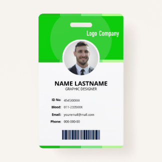Tarjeta De Identificación Green Modern ID Identification Card Photo Badge