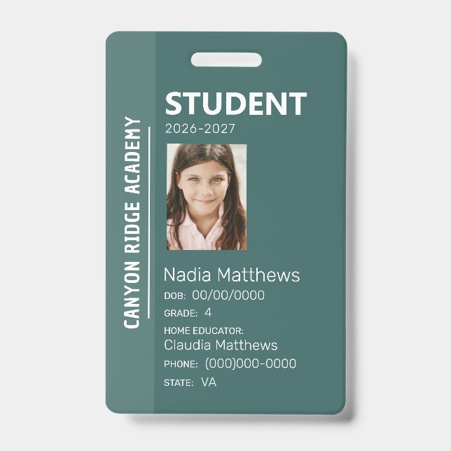 Tarjeta De Identificación Green Stripe Homeschool Student ID Badge (Front)