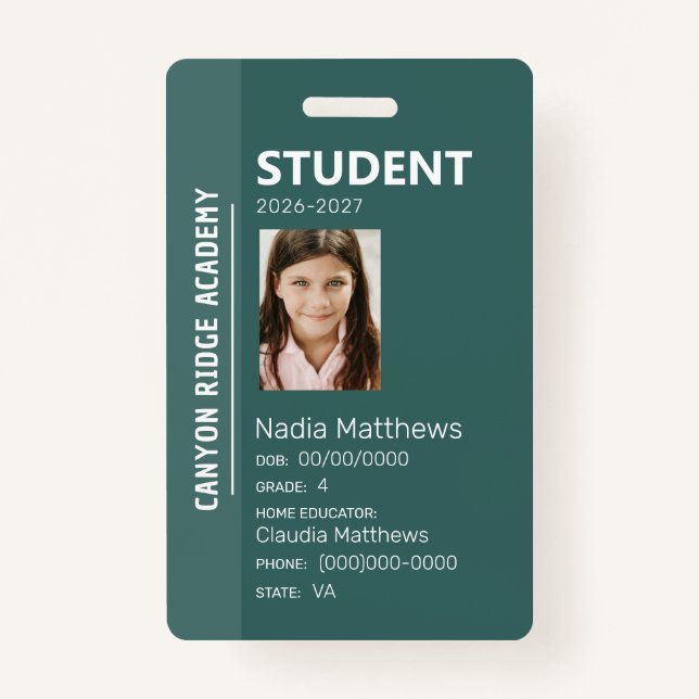 Tarjeta De Identificación Green Stripe Homeschool Student ID Badge (Anverso)
