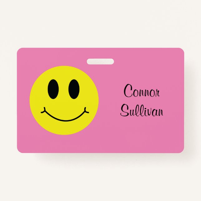Tarjeta De Identificación Grinning Face Classic con el distintivo First Last (Reverso)