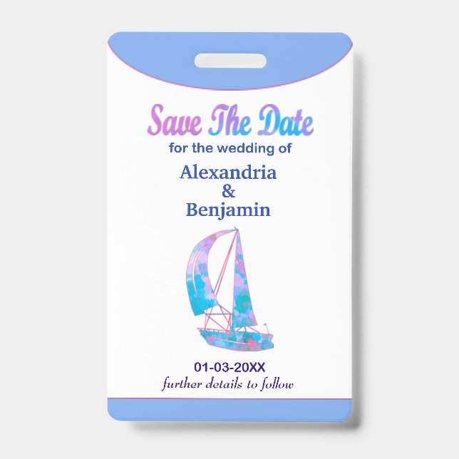 Tarjeta De Identificación Guardar la acuarela del Boda de fecha (Parte frontal)