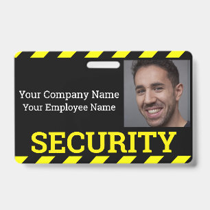 Tarjeta De Identificación Guardia de Seguridad de Advertencia Negro y Amaril