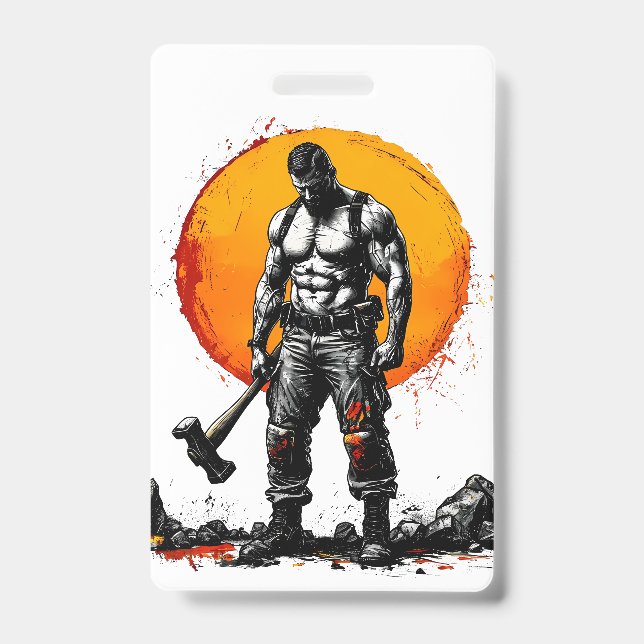 Tarjeta De Identificación guerrero bárbaro fantasía medieval humilde Badge (Parte frontal)