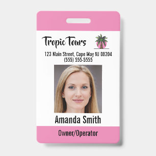 Tarjeta De Identificación Guía de visitas guiadas con foto de color rosa