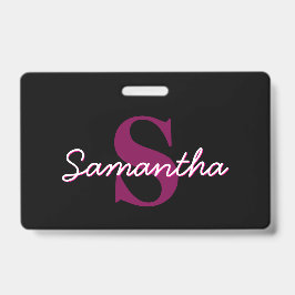 Tarjeta De Identificación Guión monograma rosa y negro de Personalizable cor