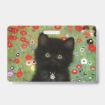 Tarjeta De Identificación Gustav Klimt Kitten<br><div class="desc">¡Insignia con un gatito de Gustav Klimt! Este gatito negro lleva un collar de plata y se sienta en un campo de flores rojas,  azules,  blancas y amarillas. ¡Un regalo maravilloso para los amantes del gato y del arte austriaco!</div>