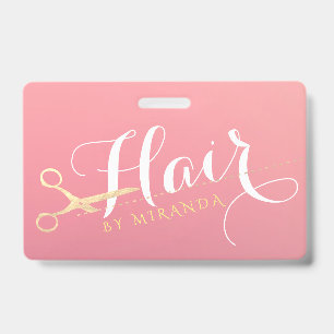 Tarjeta De Identificación Hairstylist Makeup Salon Moderno Tijeras de oro ro