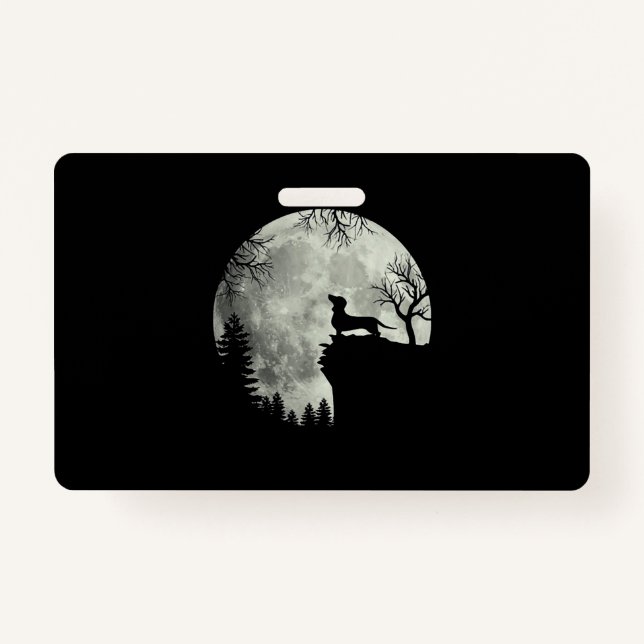 Tarjeta De Identificación Halloween De Dachshund Y Moon (Anverso)