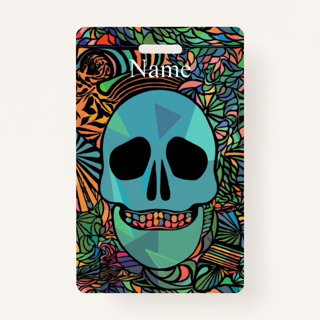 Tarjeta De Identificación Halloween Hippie Skull Thunder_Cove (Anverso)