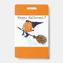 Tarjeta De Identificación Halloween Party Badge Witch Pumpkin Flying Broom