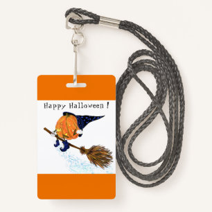 Tarjeta De Identificación Halloween Party Badge Witch Pumpkin Flying Broom