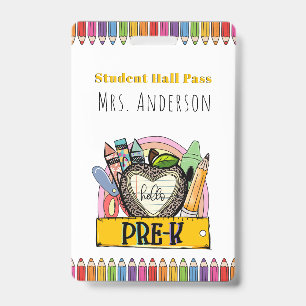 Tarjeta De Identificación Hello Pre K Hall Pass Badge