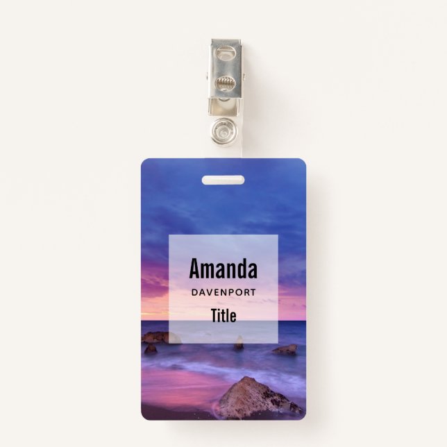 Tarjeta De Identificación Hermosa fotografía de la costa atardecer (Anverso con clip)