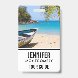 Tarjeta De Identificación Hermosa playa tropical con una barca