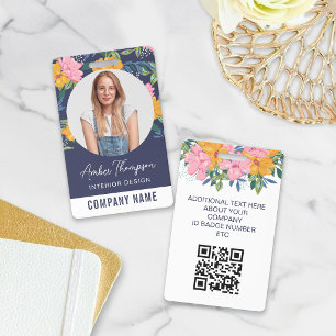 Tarjeta De Identificación Hermoso patrón floral amarillo rosa para foto ID