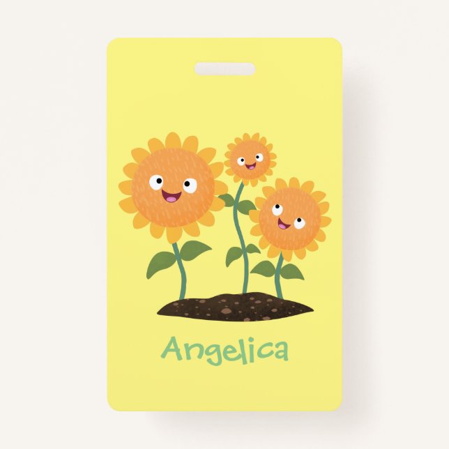 Tarjeta De Identificación Hermosos girasoles alegres sonrientes ilustracion  (Anverso)