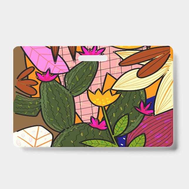 Tarjeta De Identificación Hojas y flores tropicales abstractas   (Parte frontal)