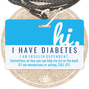 Tarjeta De Identificación hola identificación de emergencia de diabetes plac