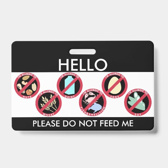 Tarjeta De Identificación Hola mi nombre es alérgico al alergénico del top 8 (Parte frontal)
