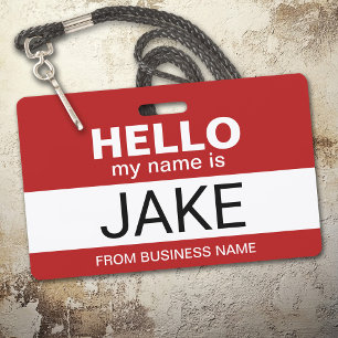 Tarjeta De Identificación Hola mi nombre es Jake - divertido disfraz de Hall