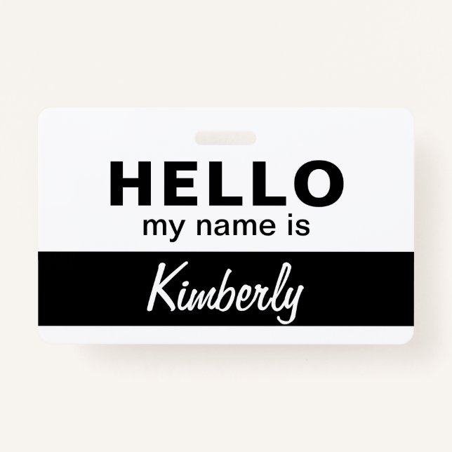 Tarjeta De Identificación Hola, mi nombre es - Nombre de empleado de script  (Anverso)