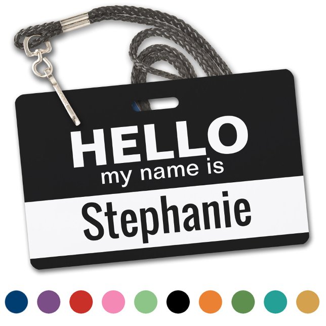 Tarjeta De Identificación Hola, mi nombre es - personalizado (Classic - Hello My Name Is - Plastic ID Badge. Available in Several Colors)